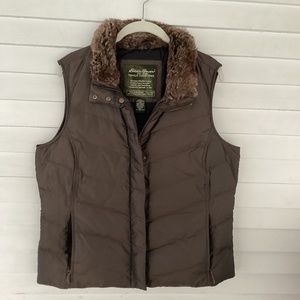 Eddie Bauer goose down vest with faux fur collar